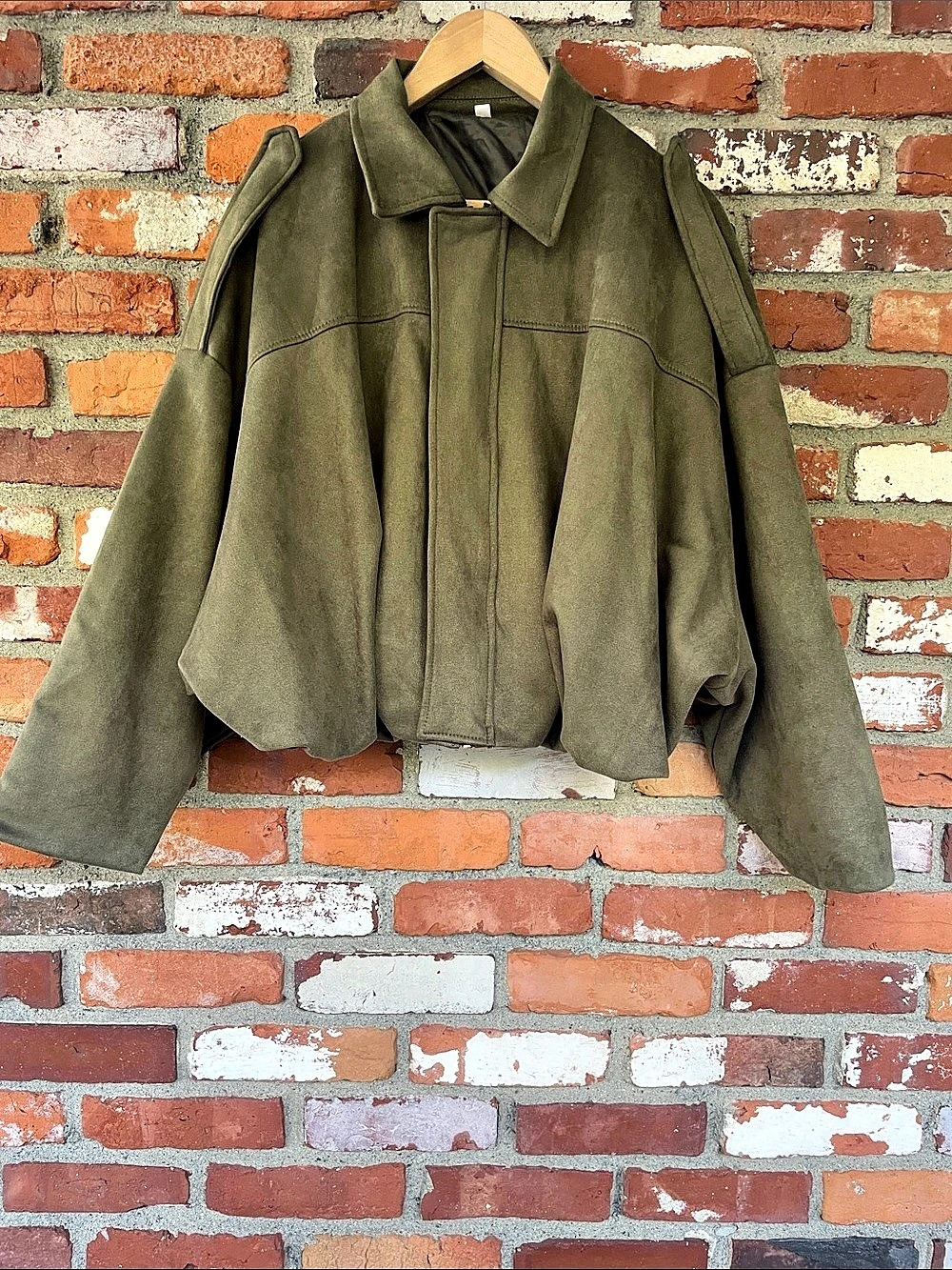 Oversized cropped Olive suede like, Jacket